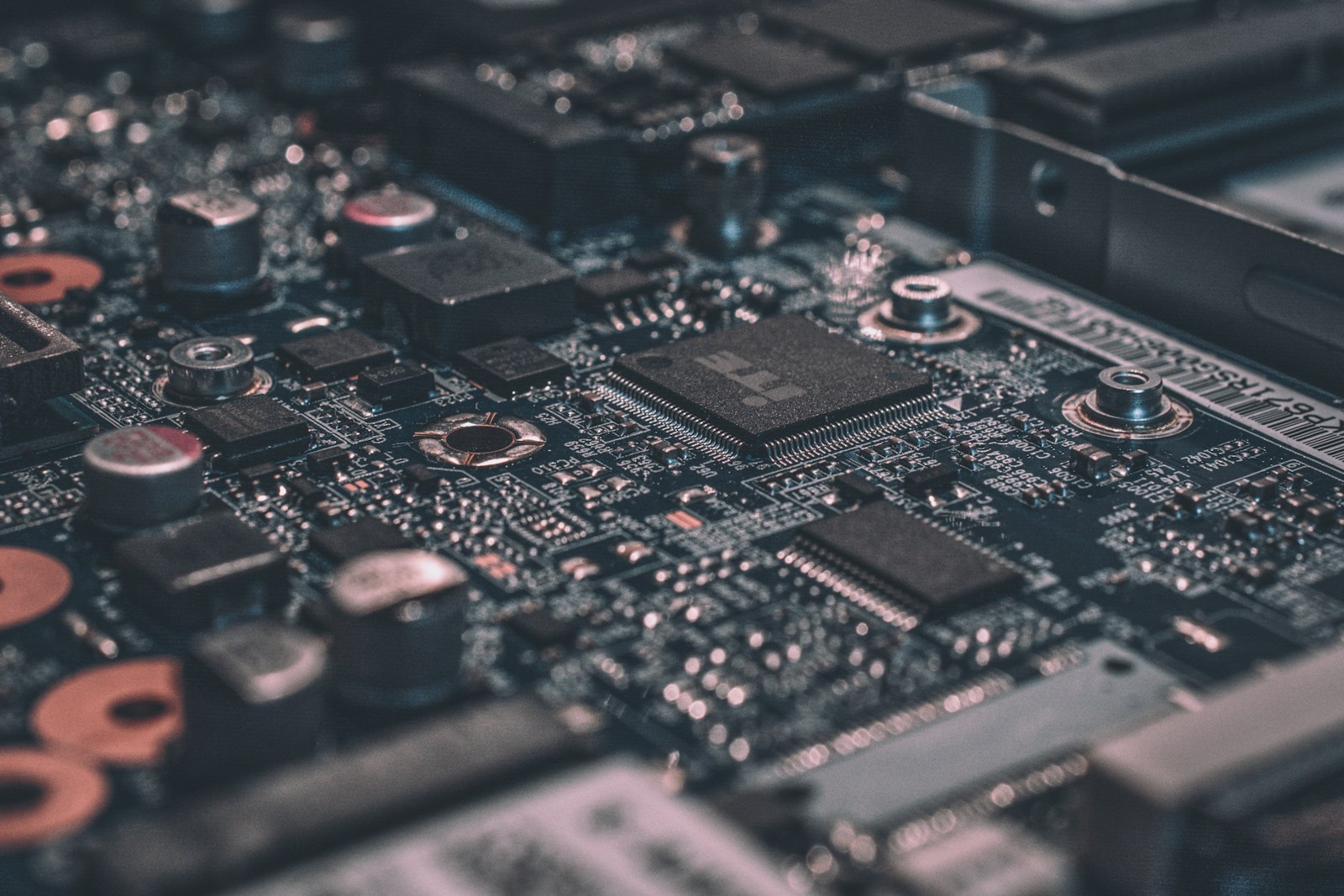 Close-up of a circuit board representing digital systems and technology